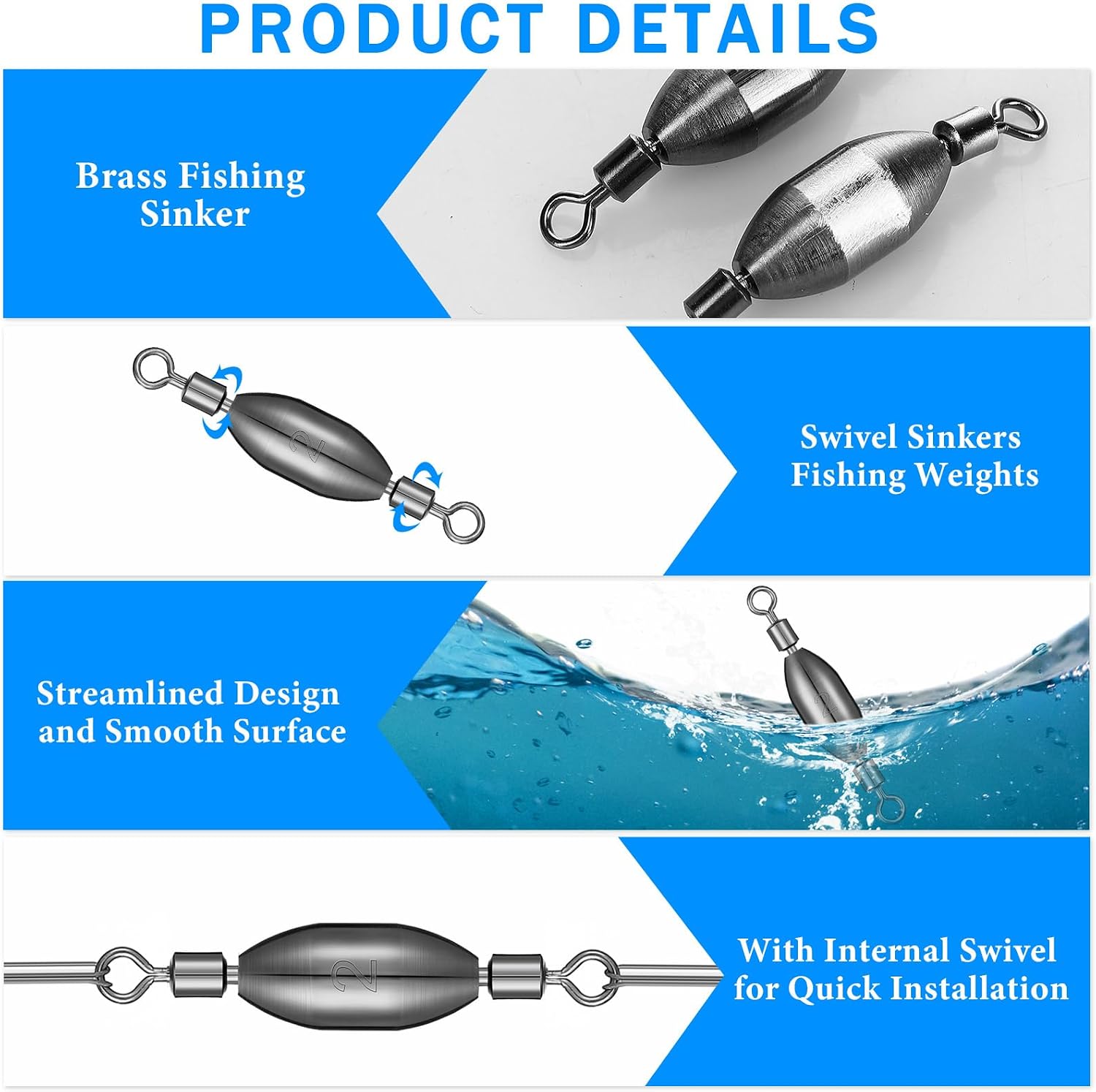 Seenelling Brass Fishing Sinker Swivel Fishing Weights | Brass Fishing Sinker Swivel Fishing Weight Saltwater Bullet Sinkers Drop Shot Weight Egg Sinker with Swivel Rolling Removable