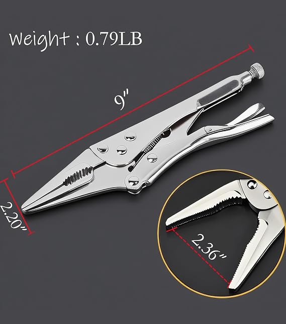 Needle Nose Vice Grips 9 inch,Spring-Loaded,Anti-Rust,One-Handed Operation.
