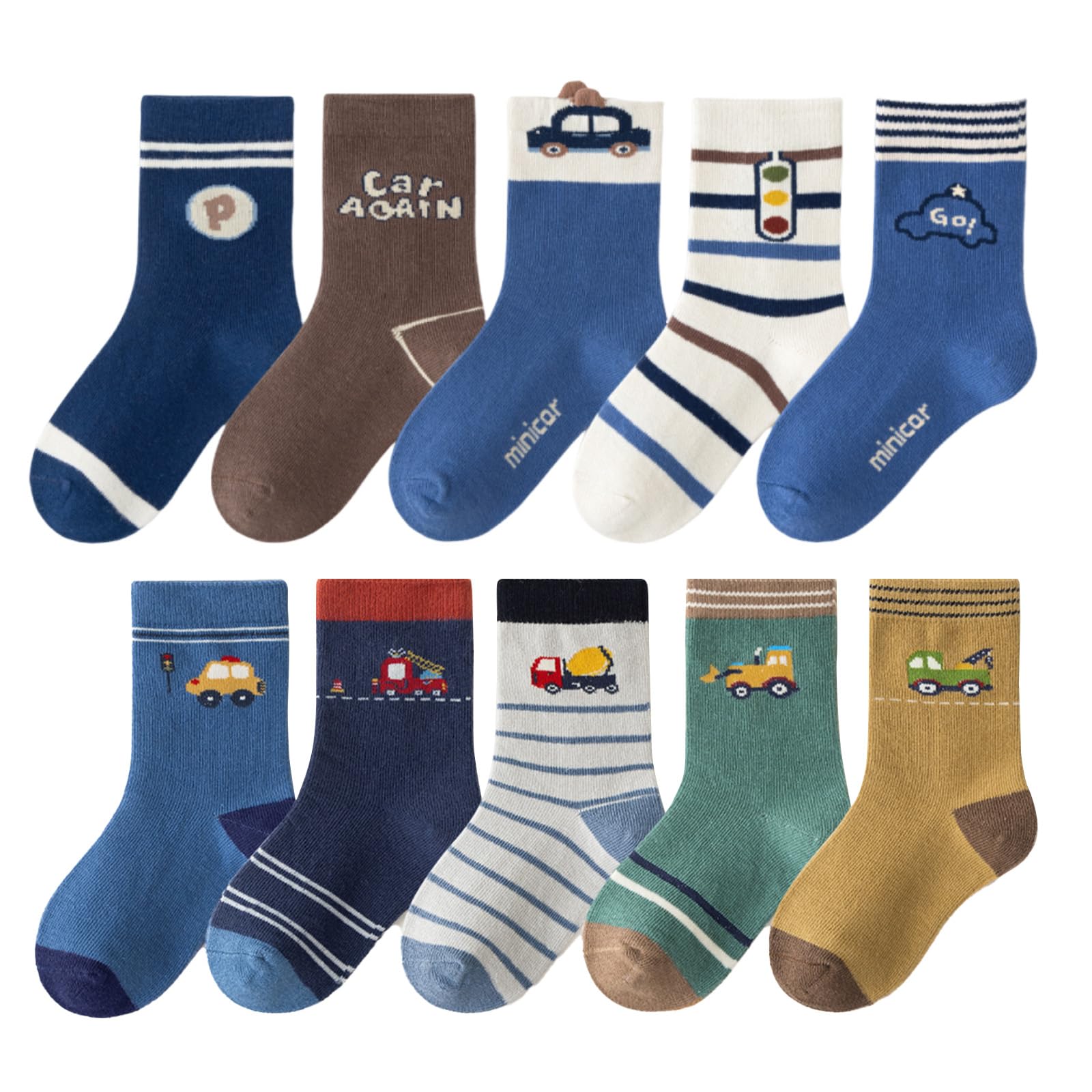 10er Set Lustige Cartoon-Kindersocken aus Baumwolle - Unisex Baby & Kleinkinder Socken für Jungen und Mädchen, Atmungsaktiv Jahreszeitübergreifend mit Comic-Motiven