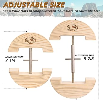 Wooden Hat Stretcher-Updated Adjustable Buckle Heavy Duty-Easy to Use-Large Size 7.28 to 9.84