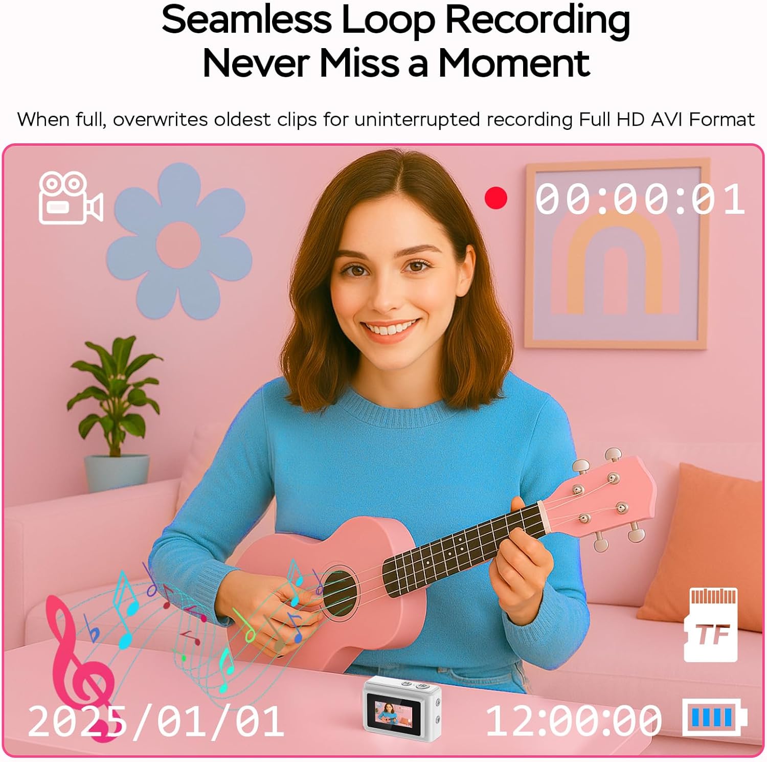 Mini Camera 1080P HD Video Recorder - Keychain Digital Camcorder with 64GB Card, 0.96" HD Display, Long Battery Life, Ultra-Portable Tiny Camera for Travel/Vlog/Night Shots (White) image 4 of 9 B0DX75KPLM