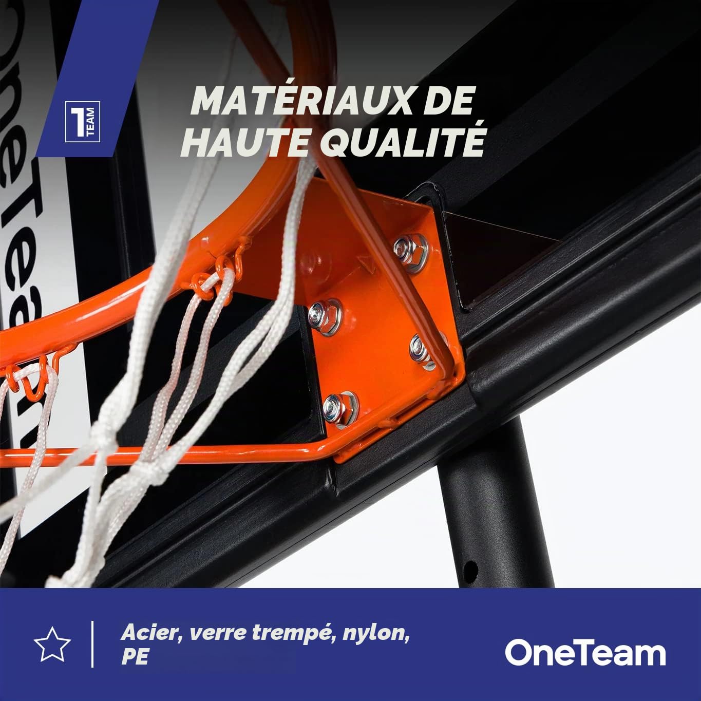 OneTeam Basket potası, jant yüksekliği ayarı, 230-305 cm aralığında, PVC Disk, sağlam konstrüksiyon, uzun ömürlü malzemeler, siyah, OT-BH02