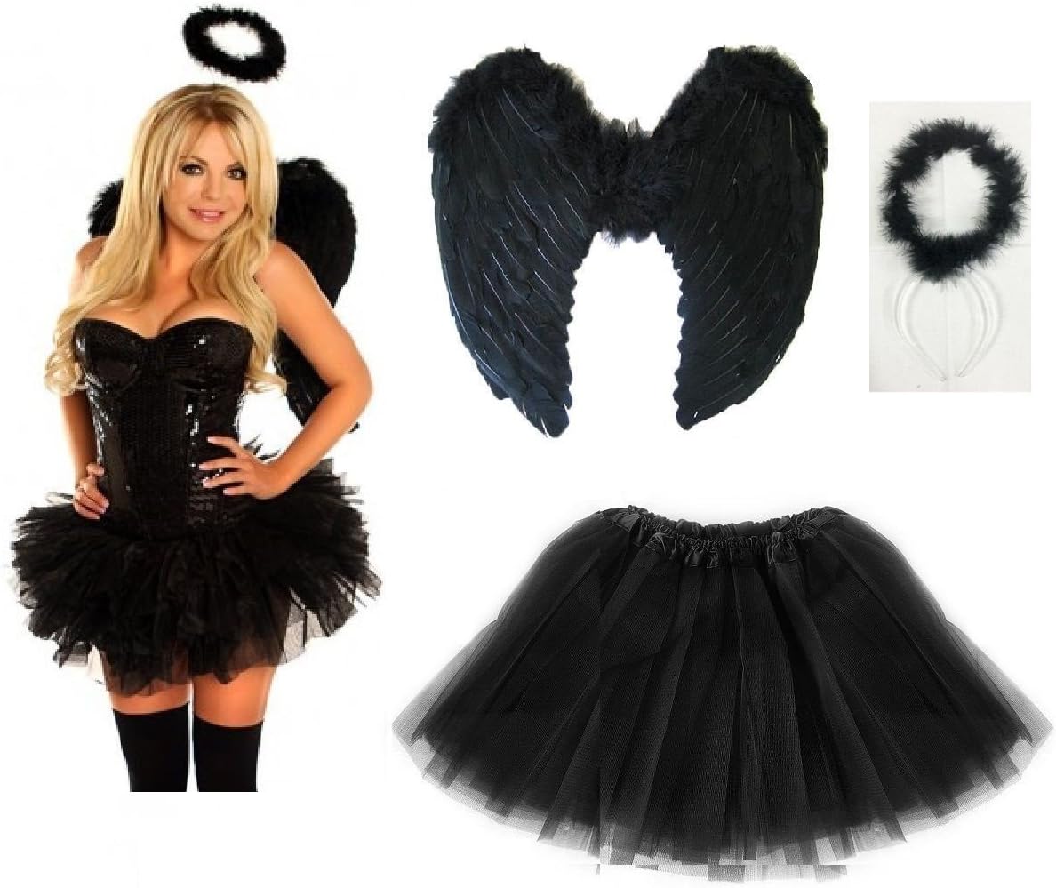 Lizzy Adult Fairy Angel Costume Includes Halo, Feather Wings, Girls Ladies Tutu Skirt | Women's Halloween Christmas Fancy dress Costume Accessories