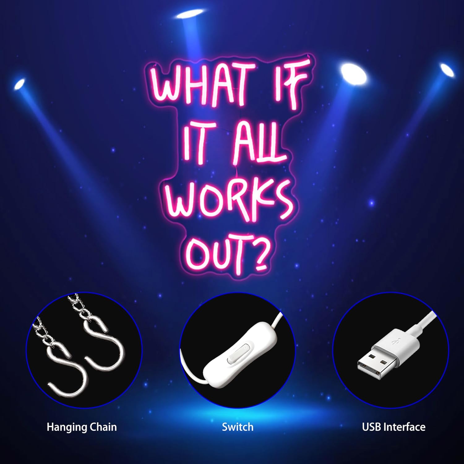 Neon Sign, What If It All Works Out Neon Signs for Wall Decor - Pink Motivational LED Light for Home, Office, Room - USB Powered Light Up Sign Decorations - Image 5