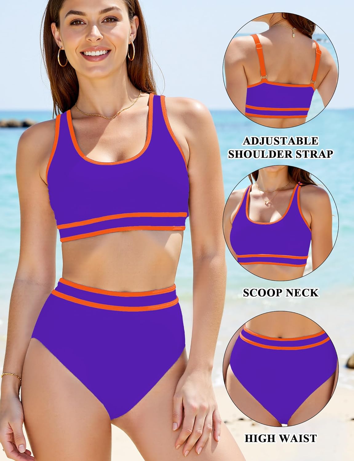 Buauty Women's High Waisted Bikini Sets Two Piece Swimsuits for Women Sporty Color Block Cheeky High Cut Bathing Suits 2026 - Image 5