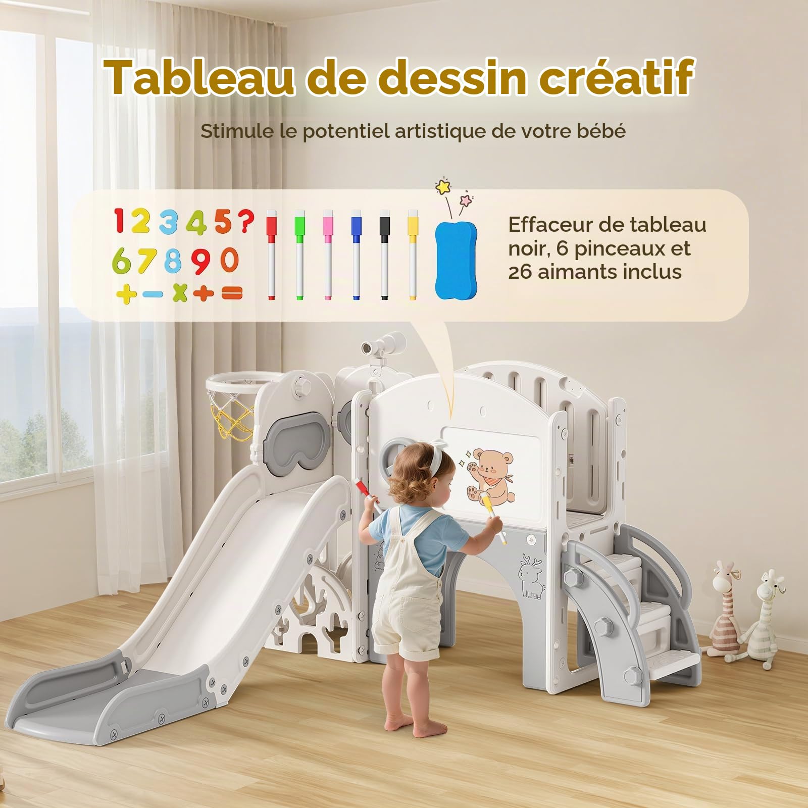 Toboggan pour Tout,Toboggan 10 en 1 pour Enfants avec Structure d'escalade,Golf,Panier de Basket et Tunnel,Ensemble de Toboggan en Plastique pour l'intérieur,Jouet Montessori pour l'aire de Jeux