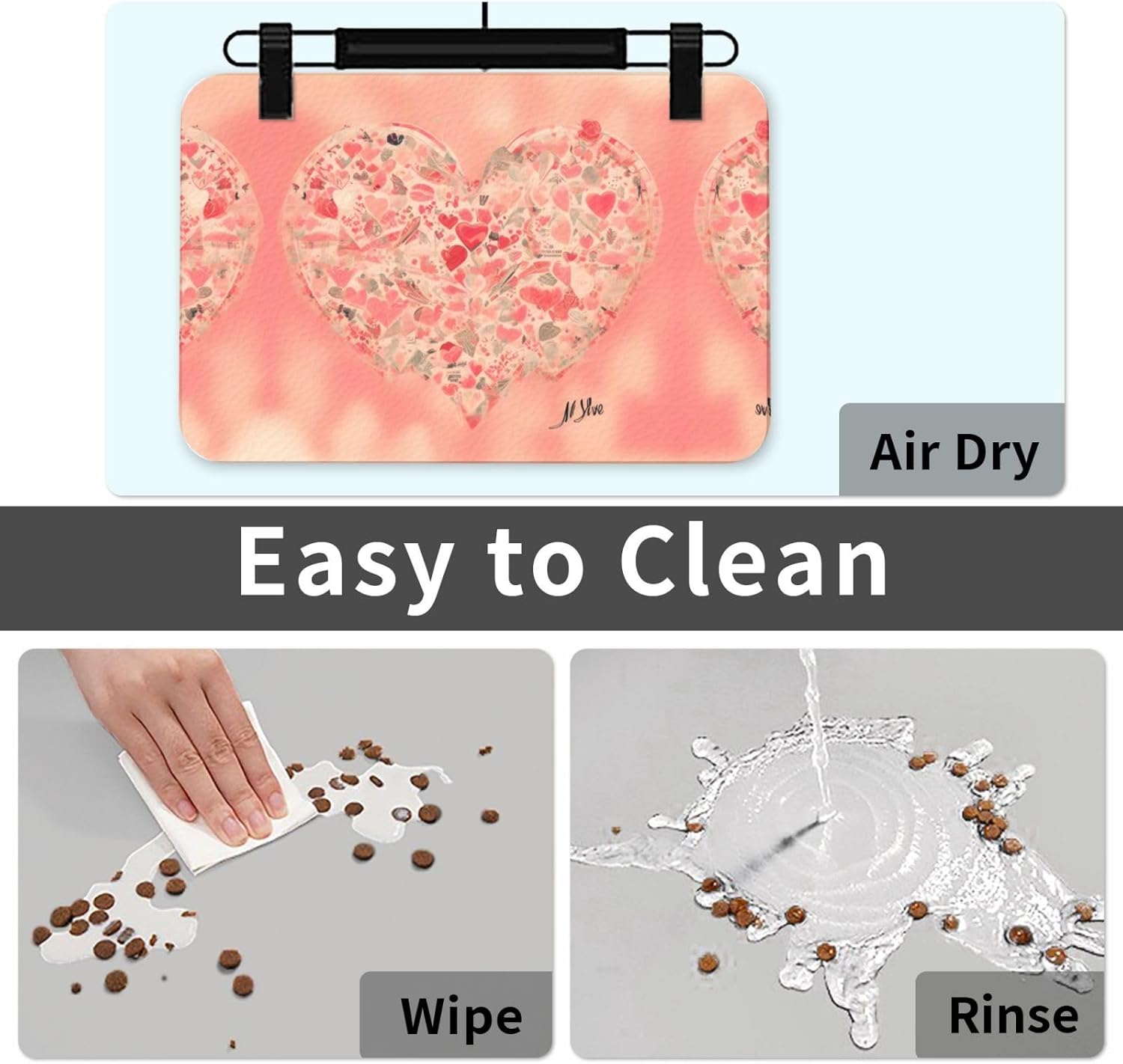 30x45cm Red Heart Flowers Print Pet Absorbent Feeding Mat - Quick Dry Food Pad/Leather Placemat, for Dog Cat Food Bowl Water