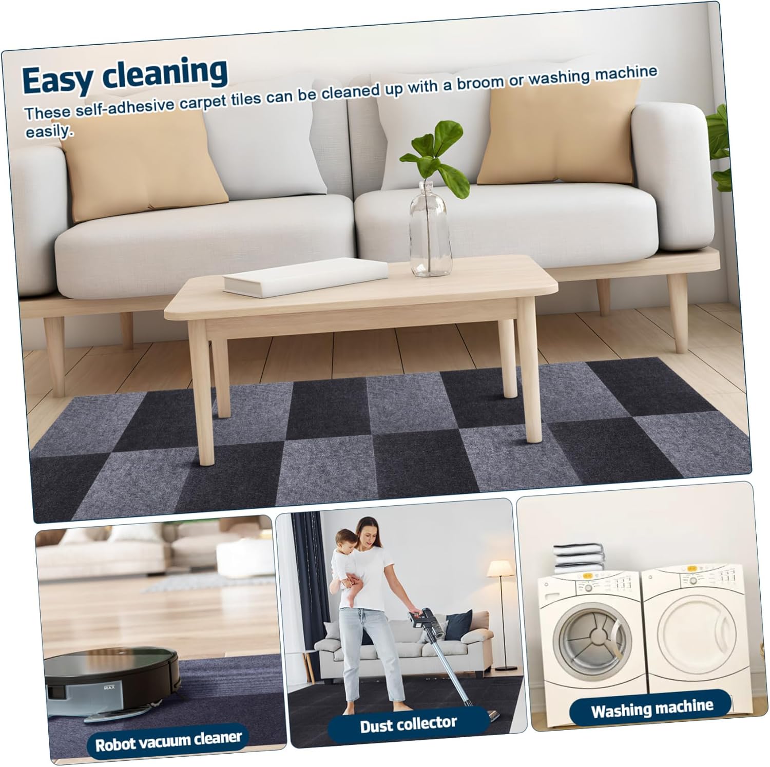 Mobestech 30Pcs Self Adhesive Carpet Tiles Slip Floor Mats for Home and Office Stylish DIY Rug Tiles Versatile Indoor Use and Colors