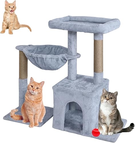 Miniatura 8 de FluffyDream Rascador para gatos de 37 pulgadas, rascador de cuerda de sisal natural con bola colgante y cubierto con felpa suave para gatitos y