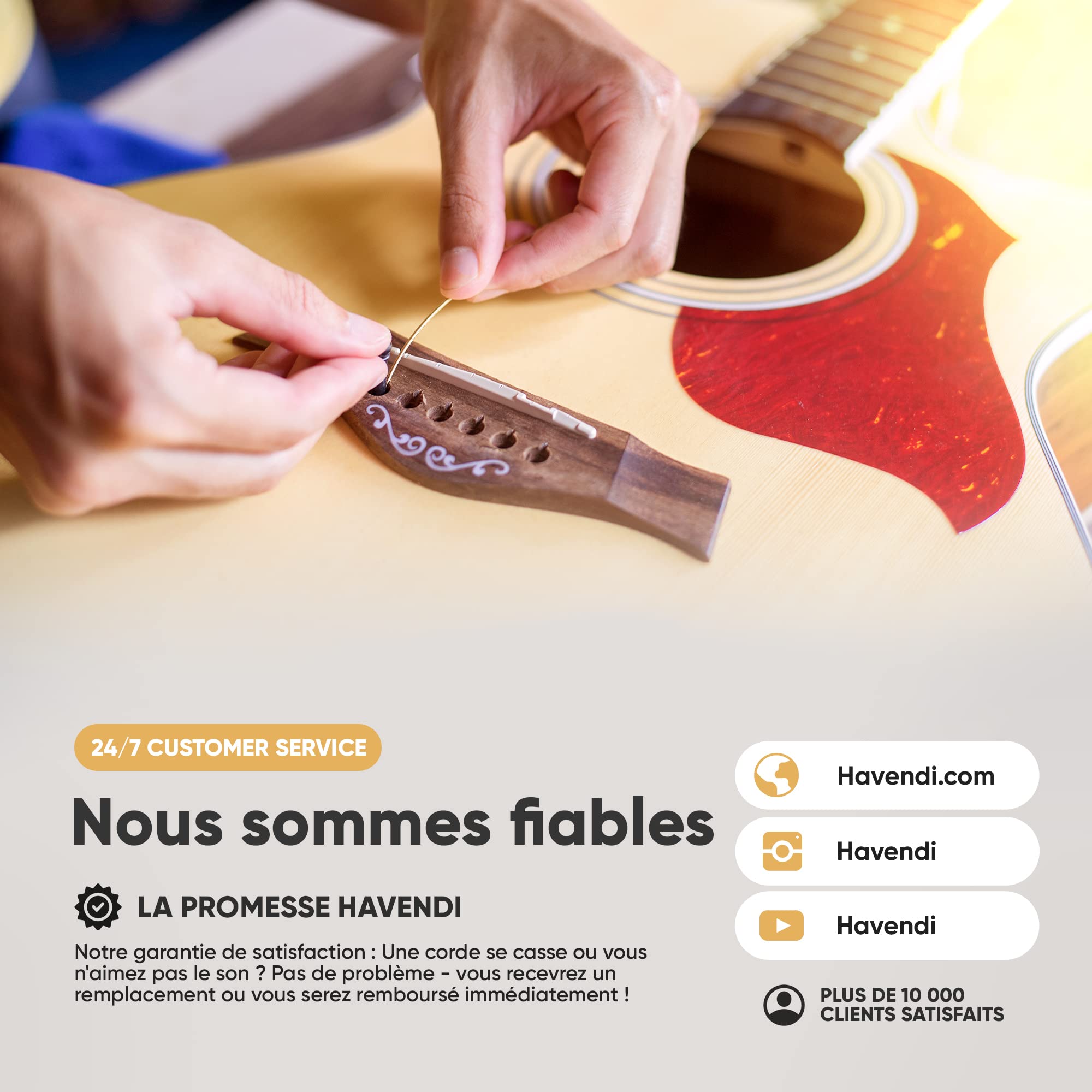 HAVENDI® Cordes de guitare acoustique avec revêtement en bronze phosphoreux I Qualité sonore brillante I Comprend 3 médiators