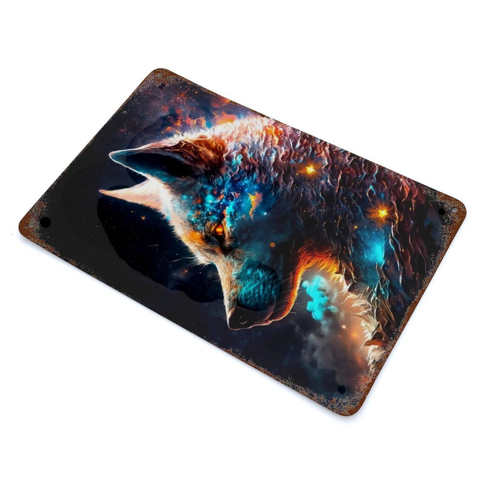Wolf Space Vintage Rust Metal Sign 11.8"x7.9", Farmhouse Wall Decor for Garage, Pub Or Kitchen