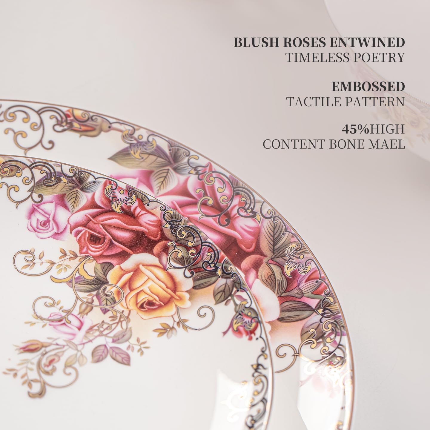 Dinnerware Sets, Plates Set, with Bowls, Artistic 12-Piece Ceramic Dinnerware, for Home Restaurant, Chip and Scratch Resistant, Microwave and Dishwasher Safe, Rose Collection