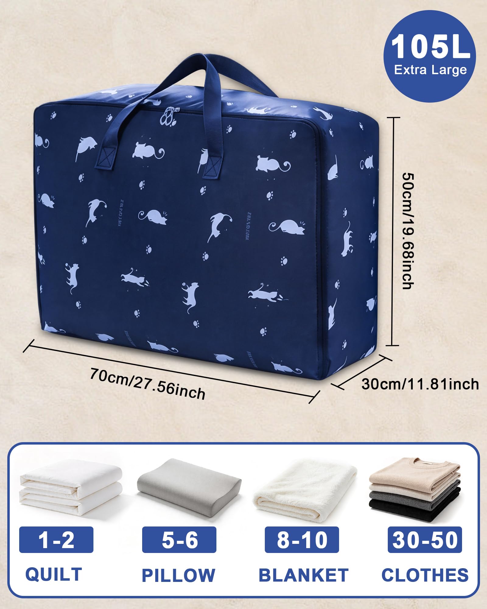 2 Bolsas de Mudanza Grandes 105L, Bolsas Almacenaje Ropa de Tela Oxford, Bolsas para Guardar Ropa con Asas Reforzadas, Alternativa a Las Cajas de Mudanza para Guardar Ropa, Edredones