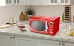 Emerson MWRG0901RD 0.9 Cu. Ft. Rétro micro-ondes avec 1,000W Fonction du gril, 800W Puissance de cuisson, LED Affichage, 5 Niveaux de puissance, 8 Menus automatiques, Table tournante en verre, Serrure enfant, Design de comptoir rouge
