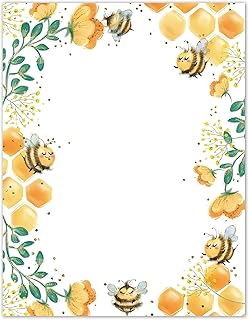 Whaline 60 Sheets Bee Stationery Letterhead Paper 8.5 x 11 Inch Double-Sided Printing Border Paper Bee Honeycomb Letter Writing Paper for Baby Shower Birthday Invitation Office Printing