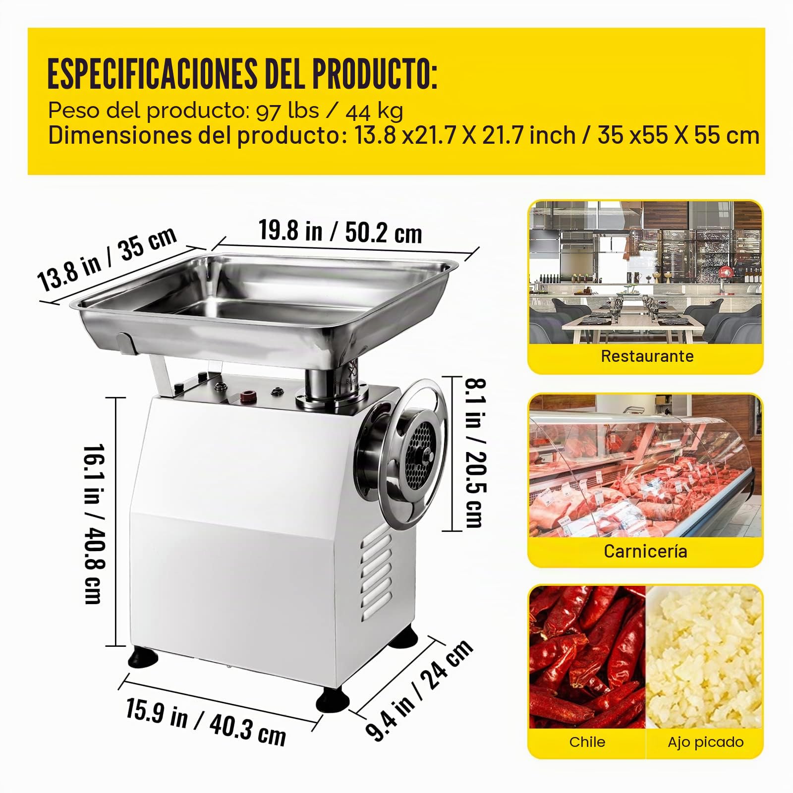 Happybuy Picadora de Carne Manual y Eléctrica 2200W - 350 kg por Hora - Fabricante de Salchichas - Uso Comercial para Restaurantes, Supermercados y Carnicerías