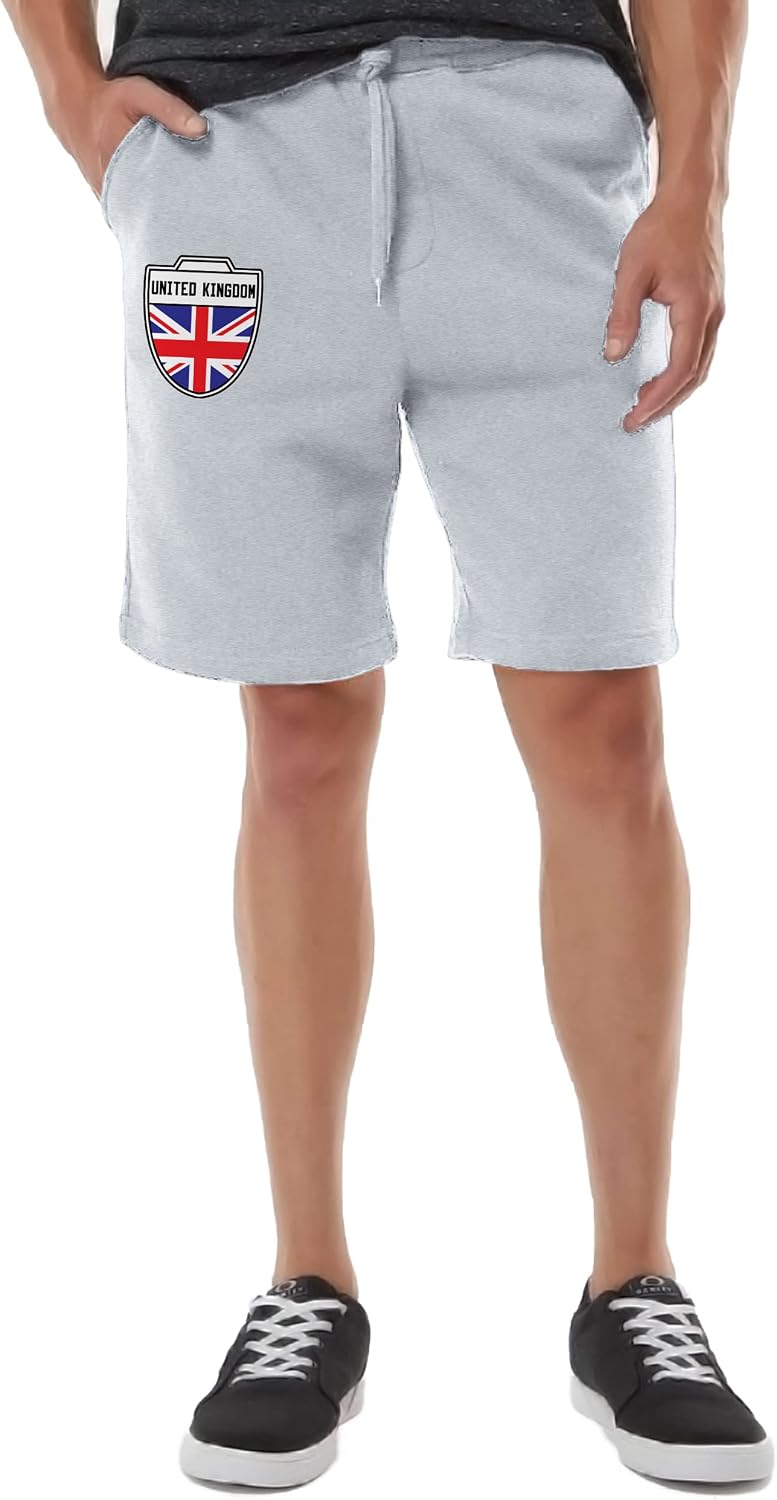 United Kingdom Crest - British National Soccer Cup Men's Drawstring Fleece Sweat Shorts (Medium, Light Gray)