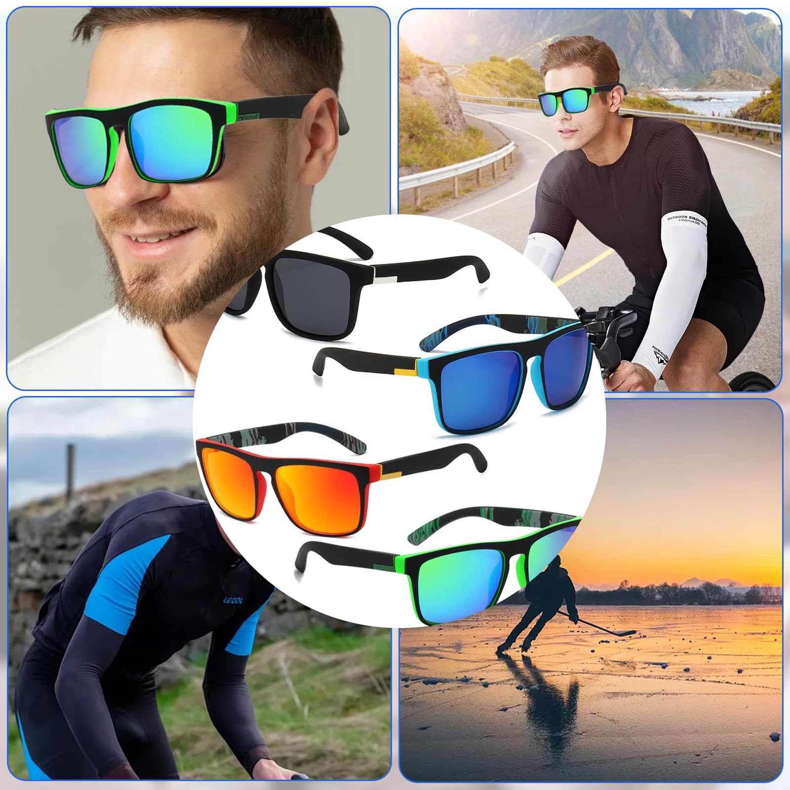 Lot de 4 paires de Lunettes de Soleil Lunettes de Soleil Polarisées pour Homme Femme Disponibles UV Protection