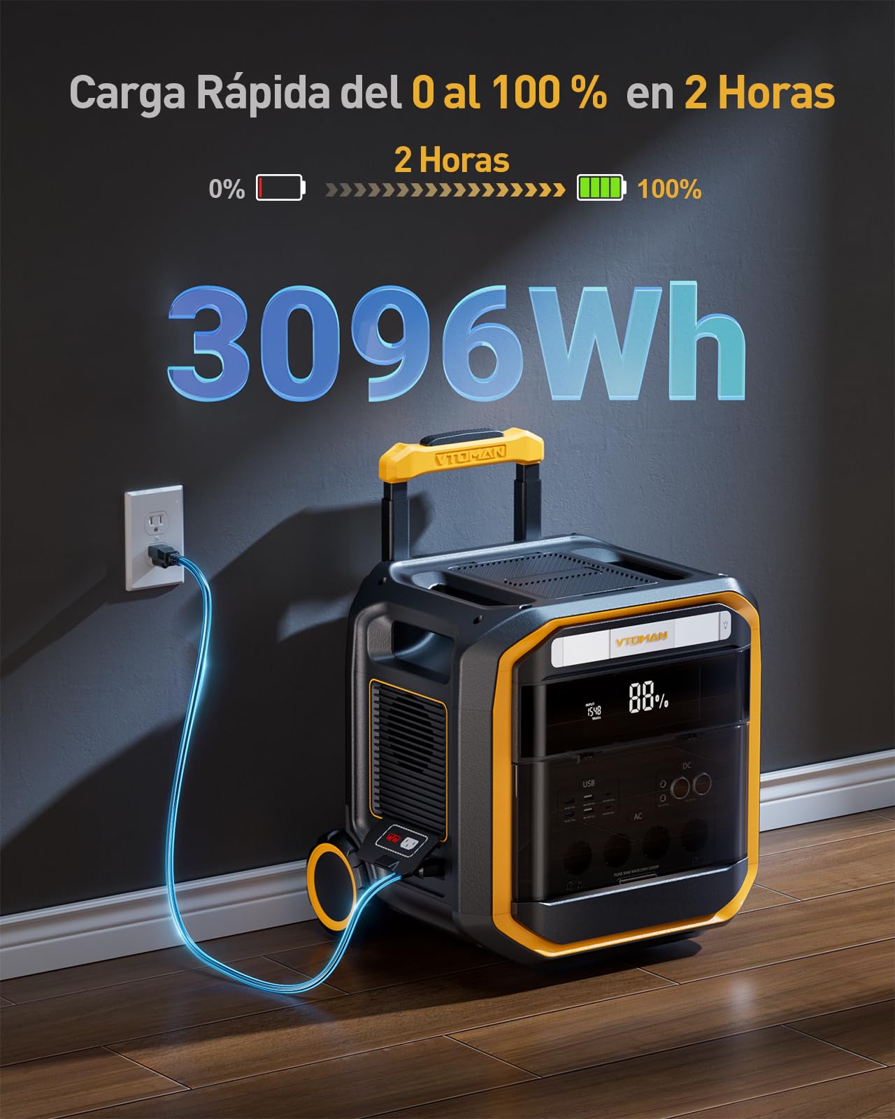 VTOMAN FlashSpeed Pro 3600 Power Station Portátil con Panel Solar de 400W | Estación de Energía, LiFePO4 Batería, 3096Wh Capacidad Ampliable a 6192Wh, Carga Rápida al 100% en 2 Hrs, Acampadas, Apagones