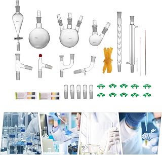13/29/32Pcs Lab Chemilcal Unit 250-1000ml 24/40 Joints Glass Organic Chemistry Lab Distillation Glassware Kit Round Bottom Flask for Distillation Distilling Equipment for Home School (29Pcs)