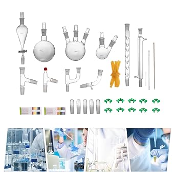 13/29/32Pcs Lab Chemilcal Unit 250-1000ml 24/40 Joints Glass Organic Chemistry Lab Distillation Glassware Kit Round Bottom Flask for Distillation Distilling Equipment for Home School 29Pcs