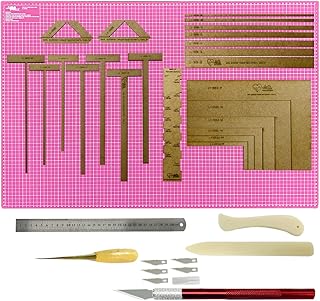Gabarito De Mdf Kit Cartonagem Scrapbook Base De Corte 45x30 Régua 30cm Inox Agulhão Estilete (Estilete Vermelho)