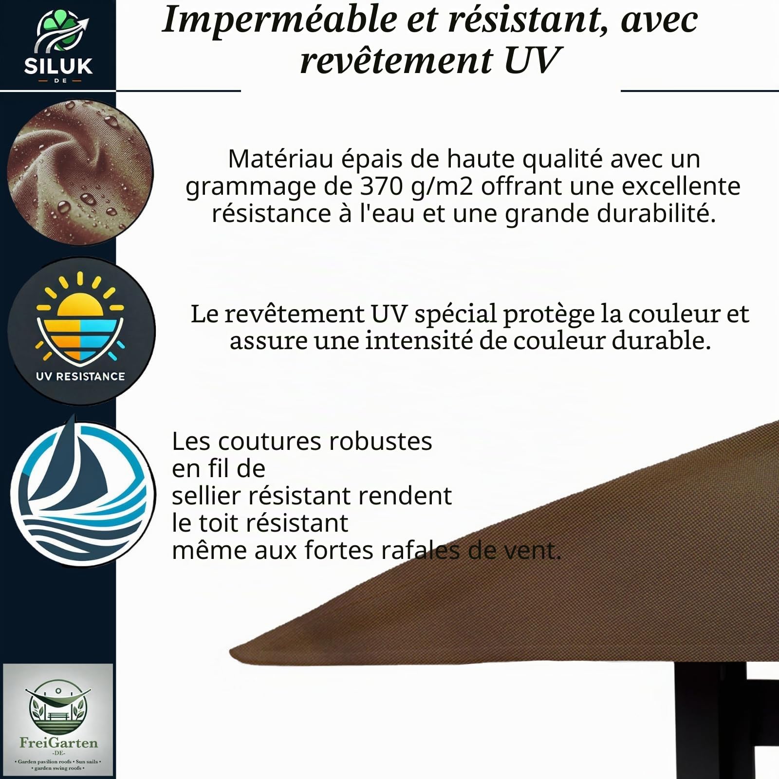 Toit de remplacement pour gazebo, 3 x 4 m, imperméable, matériau : Panama PVC Souple 370 g/m², ultra résistant, modèle 7 (marron)