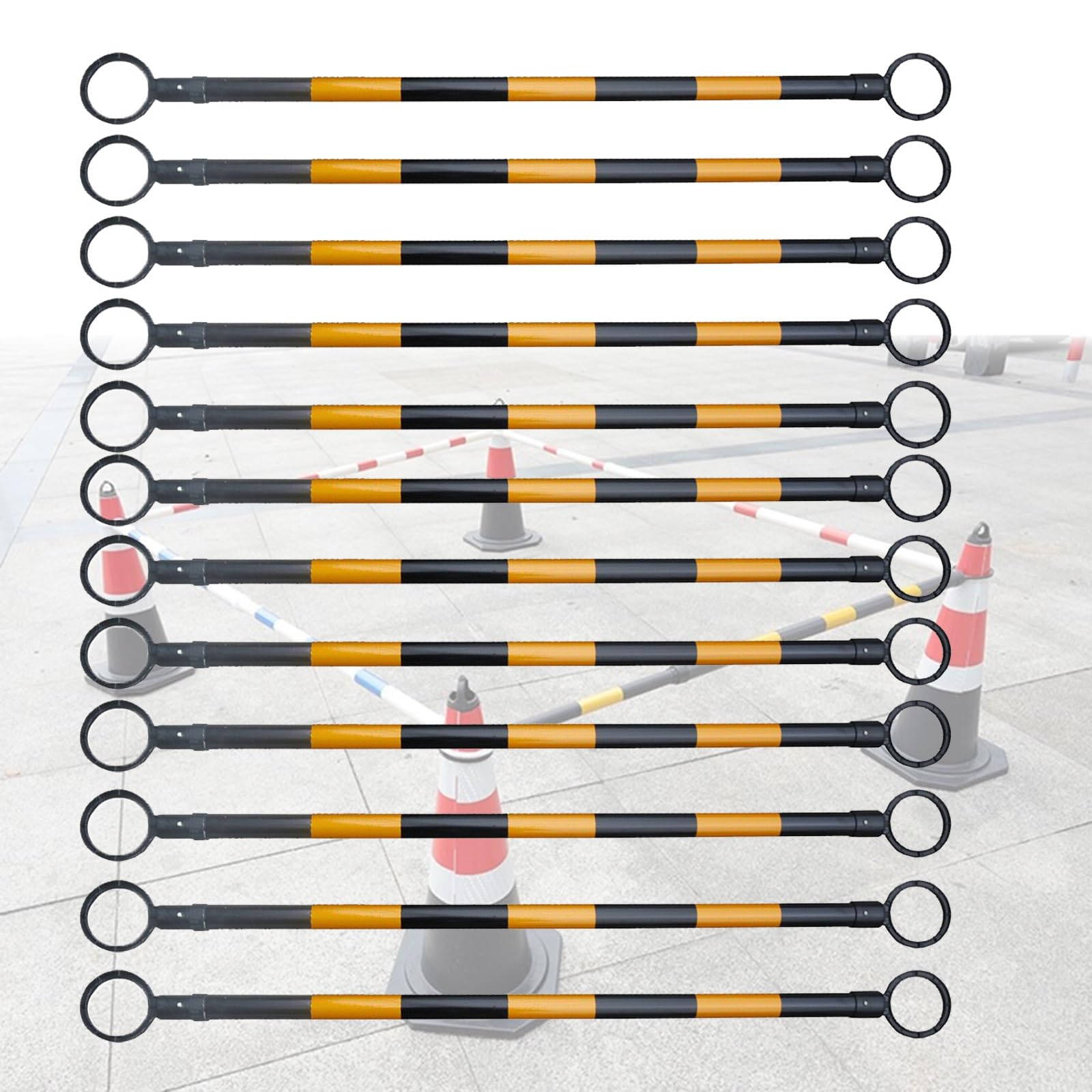 Balise de signalisation télescopique haute visibilité en plastique extensible pour parkings et chantiers routiers - Lot de 9 cônes de sécurité emboîtables jaunes et noirs - Légers et faciles