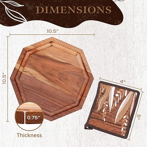 Miniatura 2 de K & R Salvamanteles de madera de acacia para platos calientes  Tabla de cortar reversible y 2 almohadillas calientes  Tabla de servir multiusos