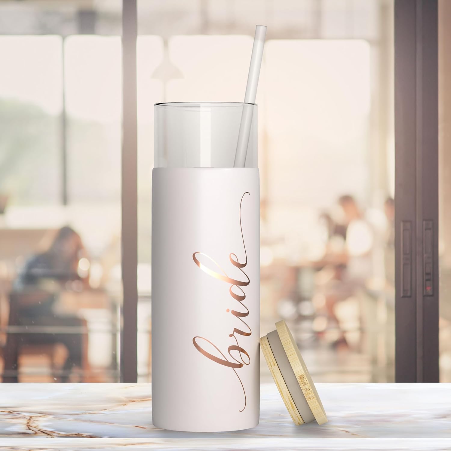 Bride to Be Iced Coffee Tumbler with Bamboo Lids and Straws | 20 oz Mason Jar Cups & Iced Coffee Cup | Wedding Bridesmaid Proposal Gifts, Bridal Shower, Bachelorette Party Supplies & Bride Tribe - Image 3