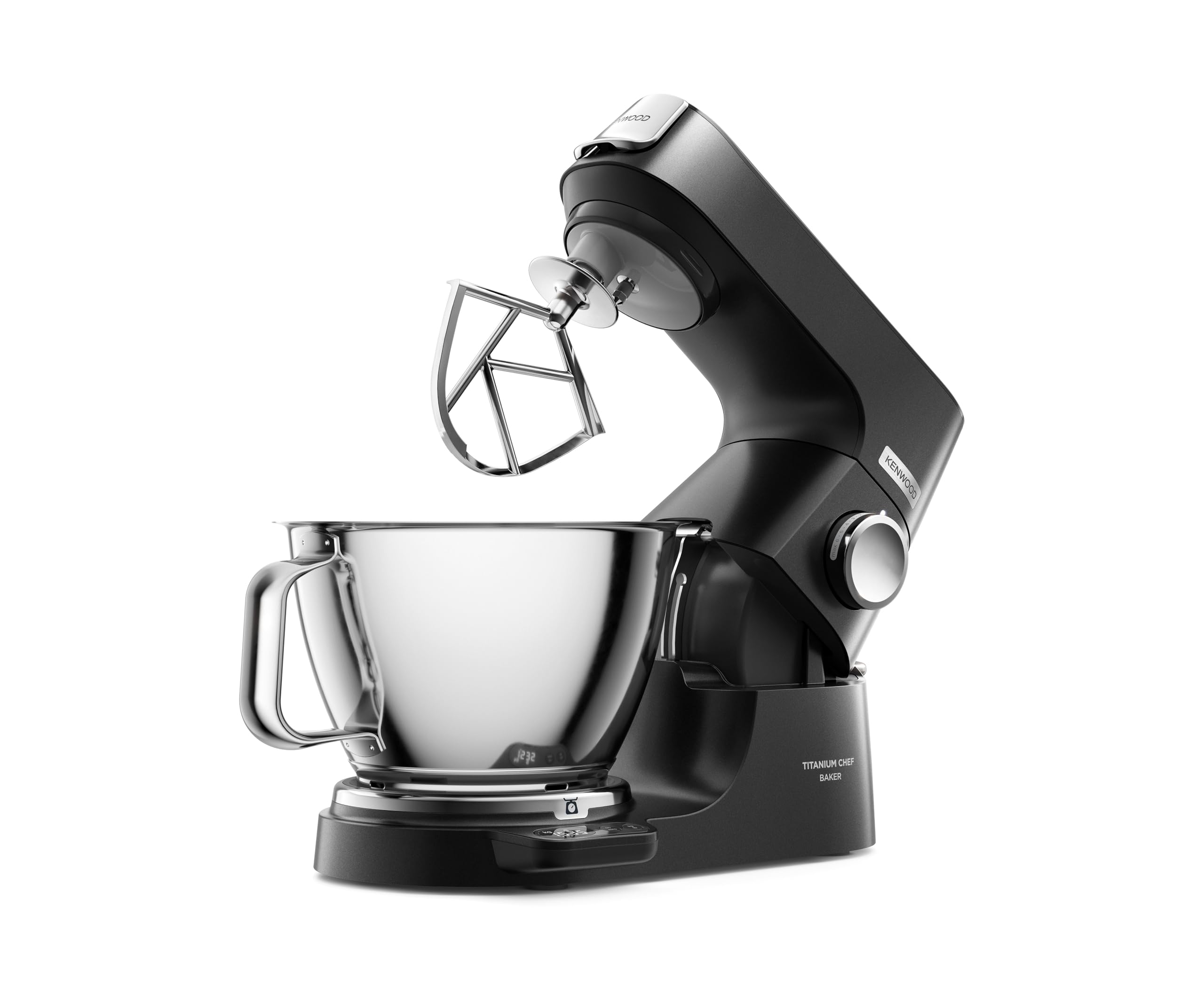 Kenwood KVC85.004.BK Titanium Chef Baker Robot pâtissier, 4 accessoires pour pétrir, fouetter et mélanger, bols de 5L et 3,5L, couvercle anti-éclaboussures