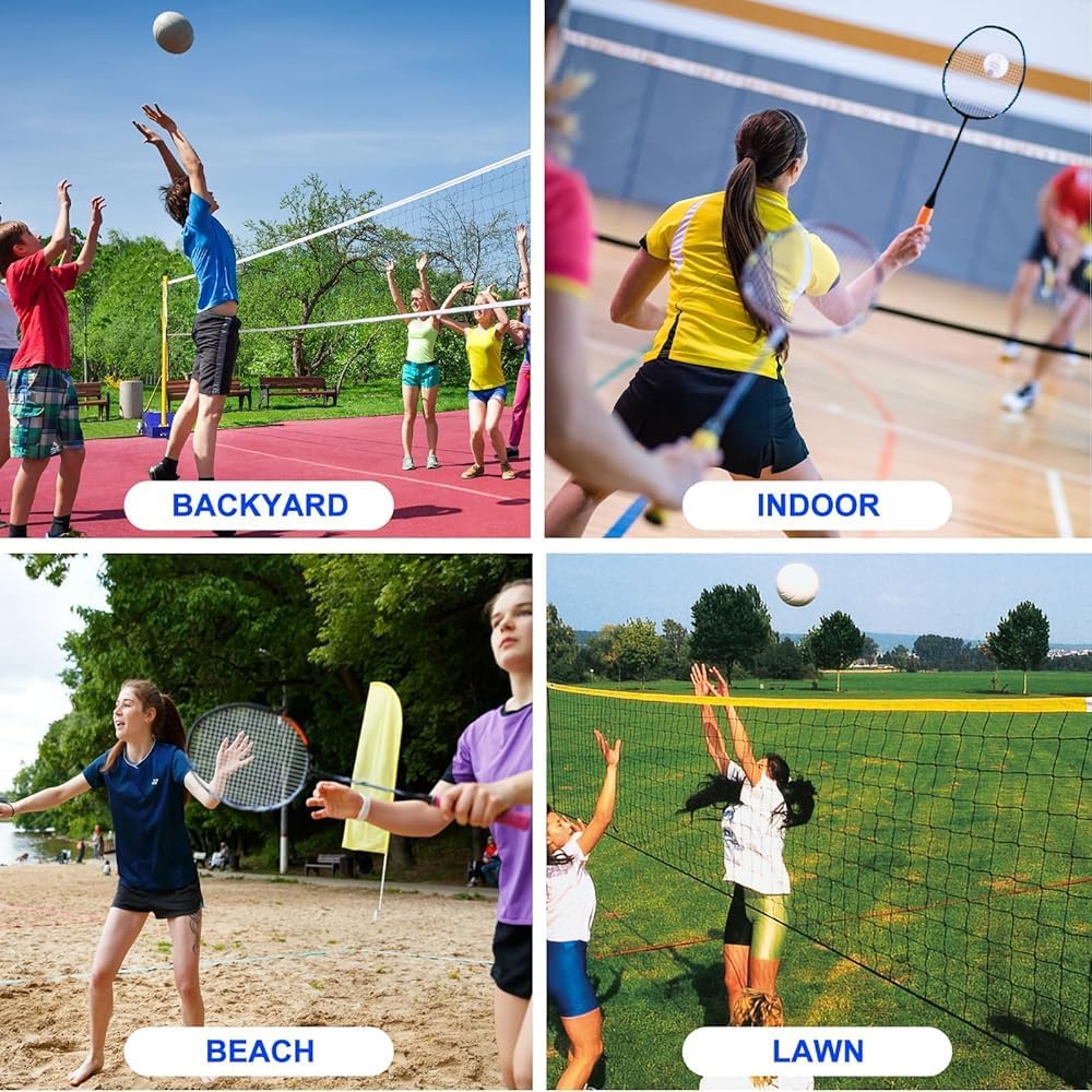 Volleyball Net Set for Backyard - Adjustable Height Volleyball/Badminton Net Poles with Metal Poles - Indoor/Outdoor Sports Equipment for Teams - 5ft to 6.8ft Height Adjustment