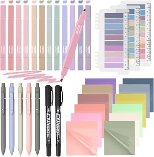 Nicpro 62 PCS Book Annotation Kit with Case, Aesthetic Highlighters and Pens Set, Quick Dry Markers with 1200PCS Transparent Sticky Notes and Index Tabs for Bible Study Office School Annotating Books