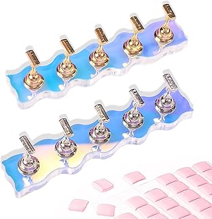 ANGNYA Nail Stand for Press on,2 Set Aurora Nail Holder for Painting Nails Press on Nail Stands with 96 Pcs Reusable Sticky Putty for Nail Art Display Home & Salon Use