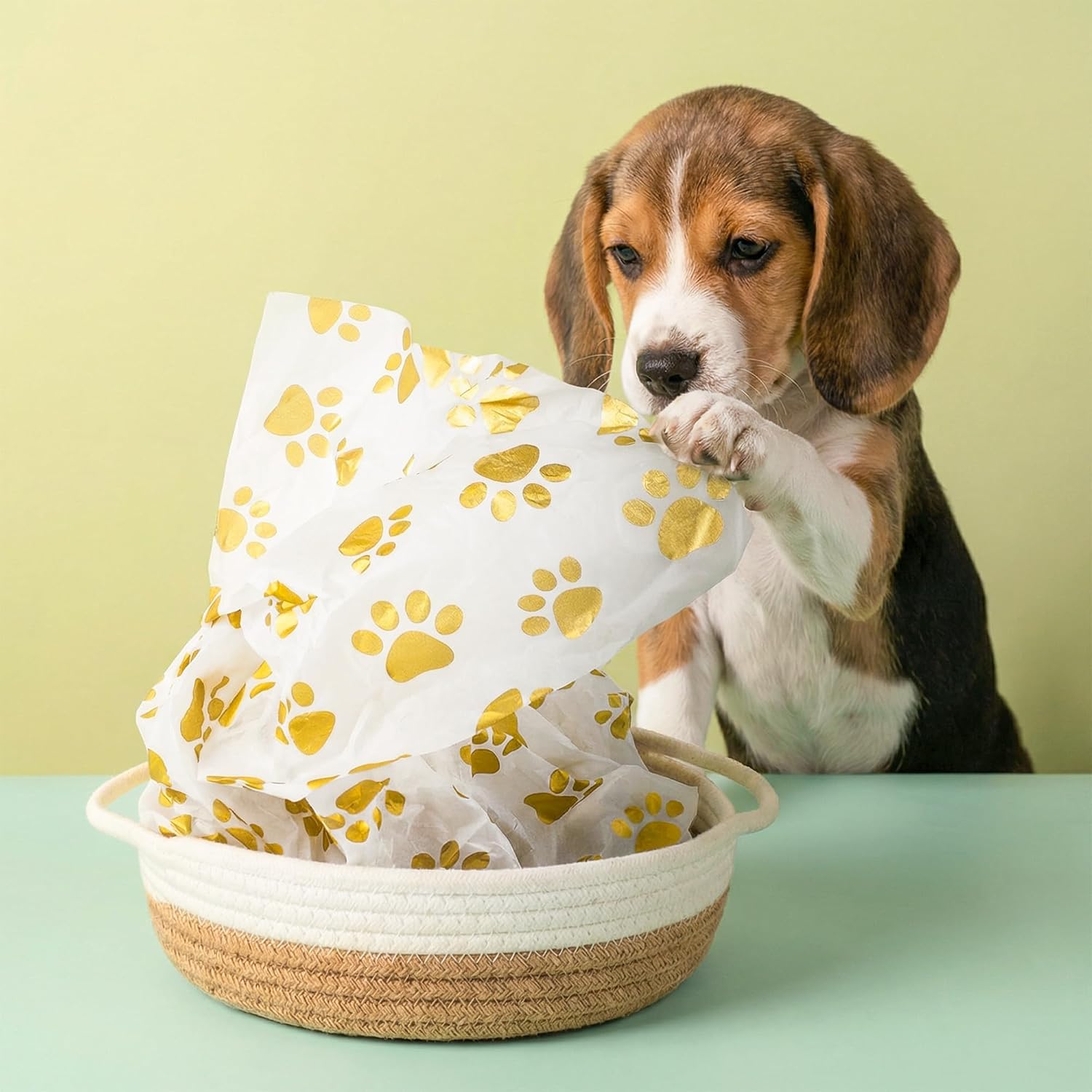 Hi Sasara 100 Gold Dog Paw Print Tissue Paper, 20 x 14 inches,Paw Print Tissue Paper for Gift Bags and Dog Party Decorations (White with Gold)