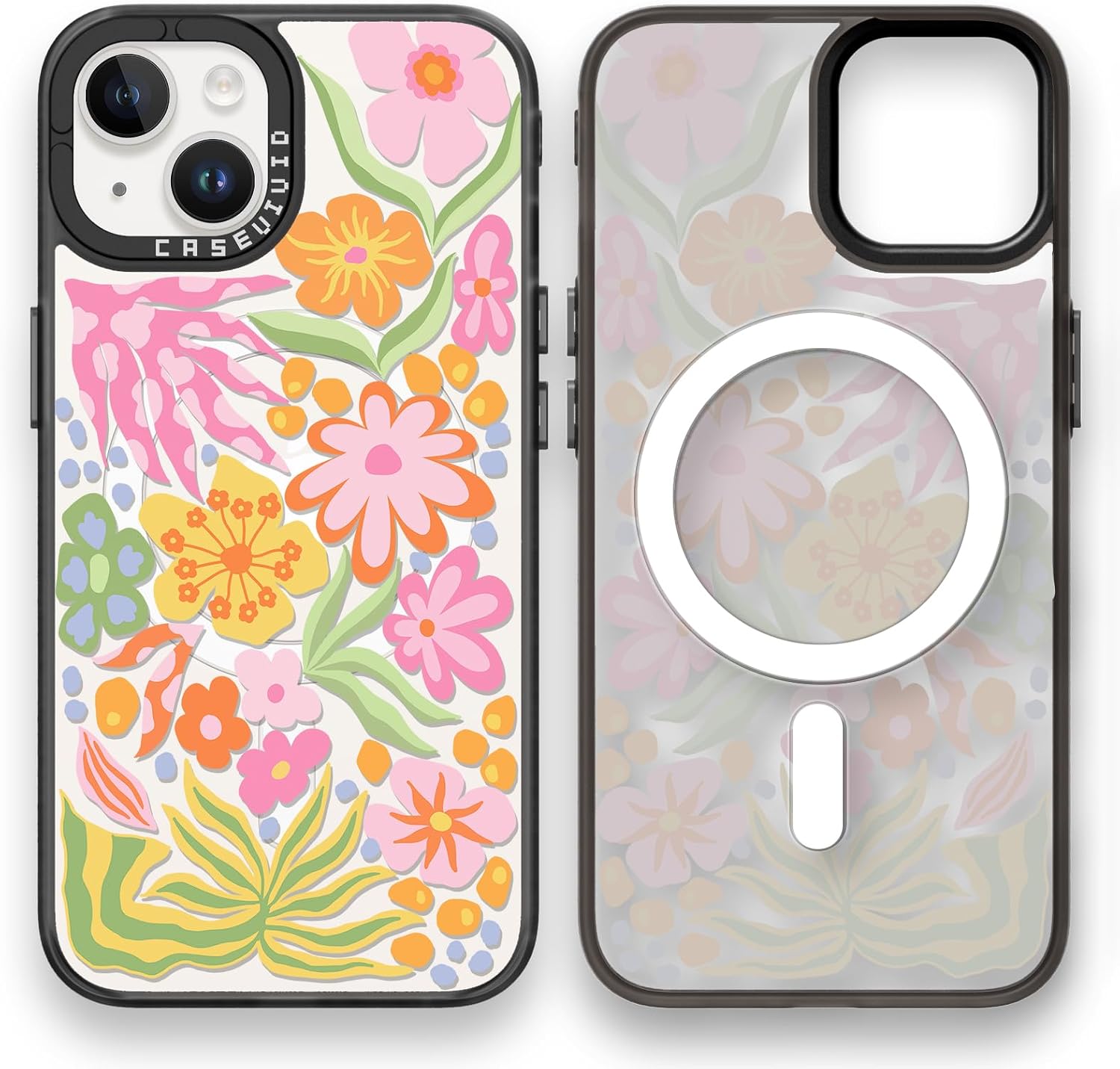 Magnetic for iPhone 13 Magsafe Case Cute Aesthetic - Durable Fashion Funny Phone Case - Girly Passion Flower Pattern Print Cover Design for Woman Girl 6.1 inches Black