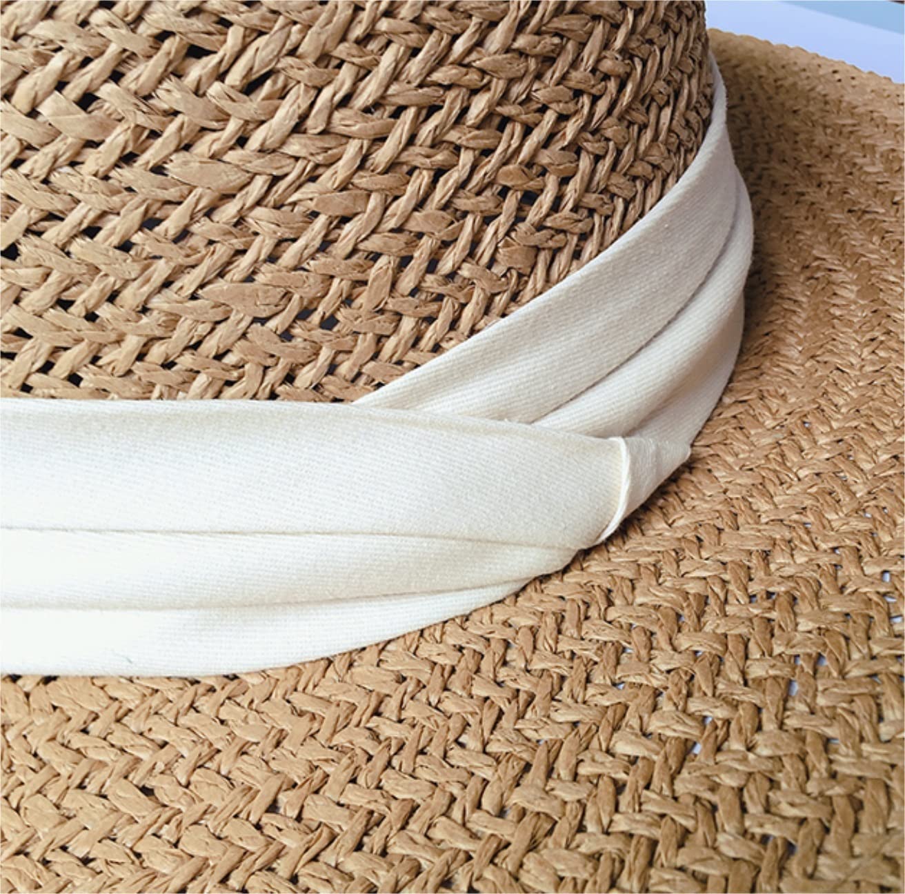 Sonnenhut Sonnenhüte Hohler Strohhut-Frauen-Sommer-Sonnenschutz-Strand-Hut-Sonnenschutz-Kappe Strohhut Strandmütze (Blue : White, Size : 56-58cm)