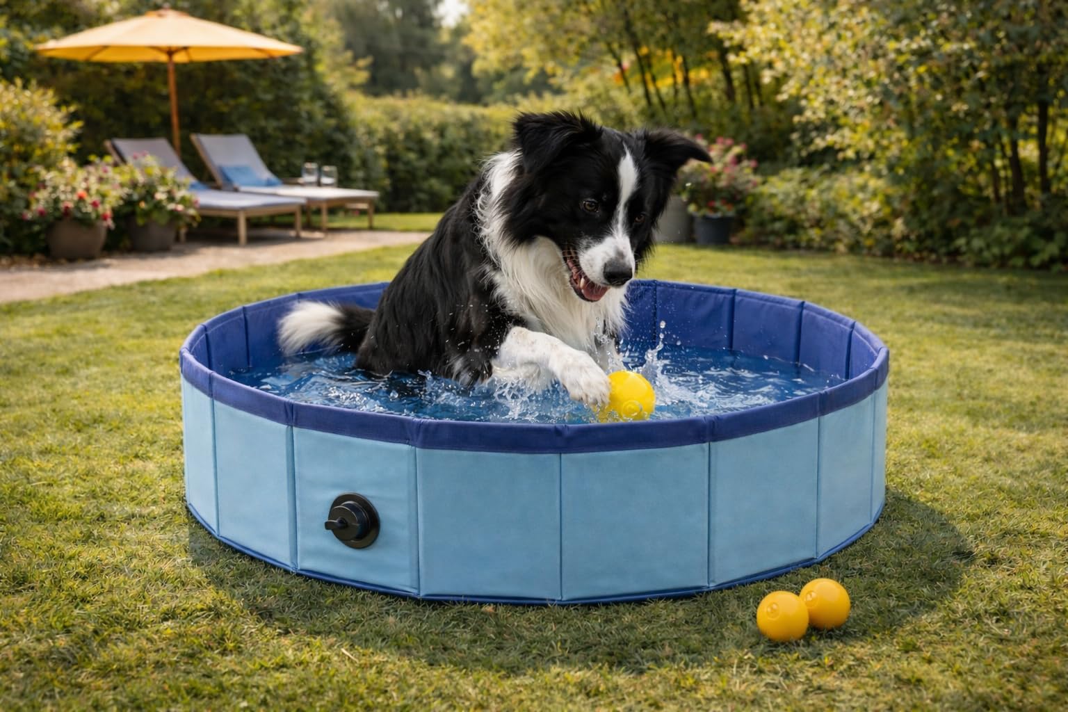 piscina per cani - piscina rotonda blu 120x30 cm - plastica resistente - pieghevole - senza pompa - con valvola di scarico - estate - tipo tappetino refrigerante cane
