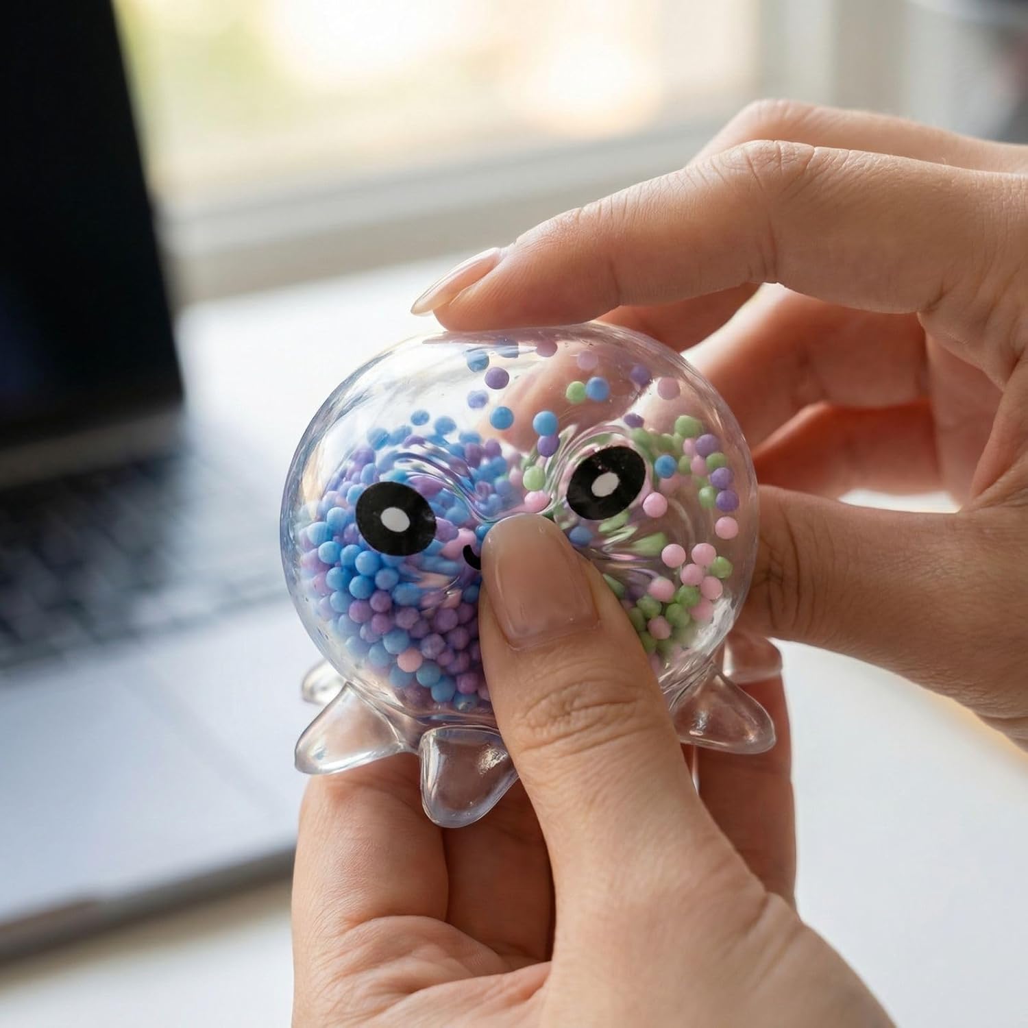 Adorable Glitter Octopus Squeeze Toy – Cute Stress Relief Animal Squishies for Easter Basket Stuffers, Party Favors, Stocking Stuffers，Squeeze Toy Gift for Family Friend