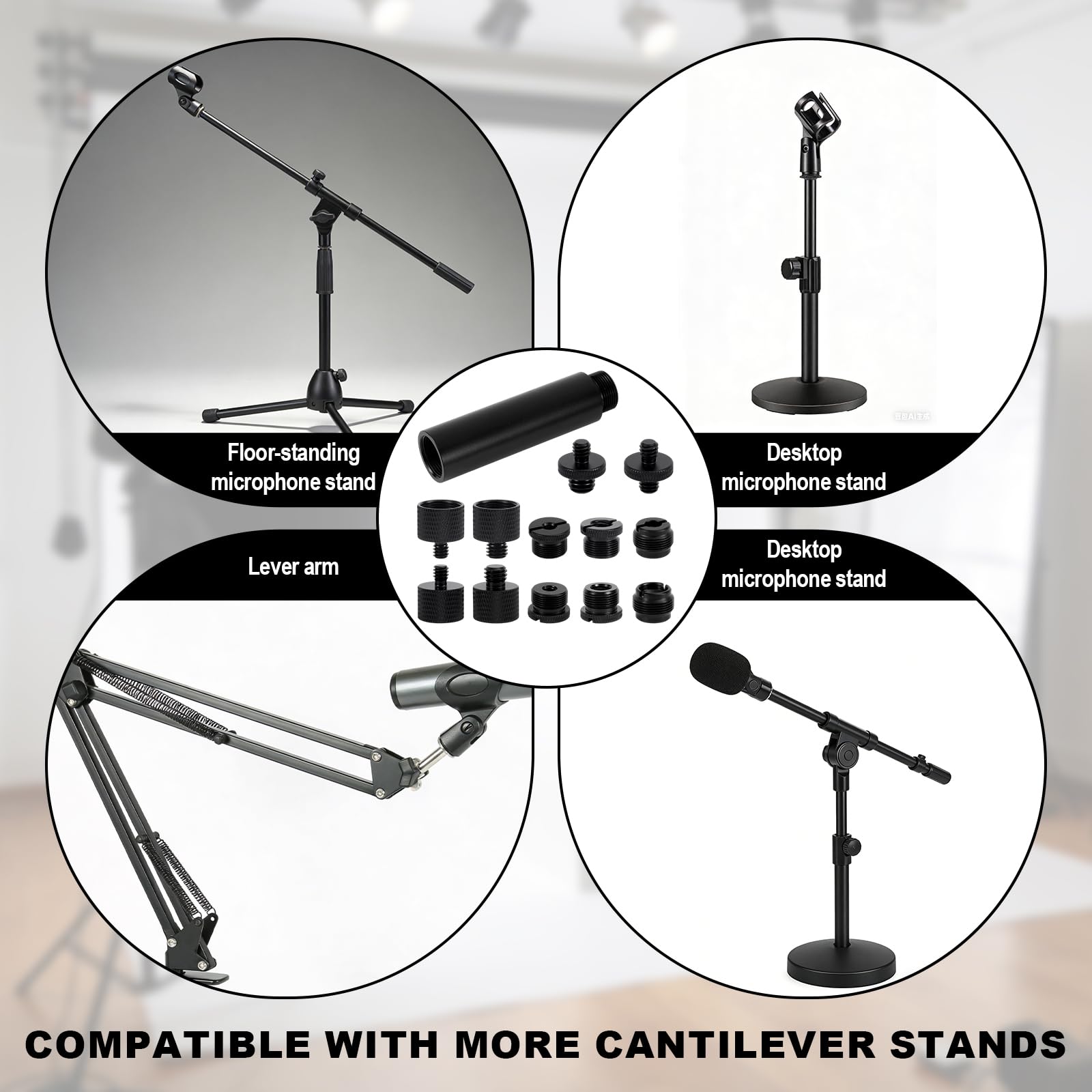 13pz Adattatore per Supporto Microfono Viti con Tubo di Prolunga, Lega Alluminio Convertitori di Filettatura da 3/8" a 5/8" e 1/4" per Braccio Microfono Treppiede Fotocamera Luce Riempimento