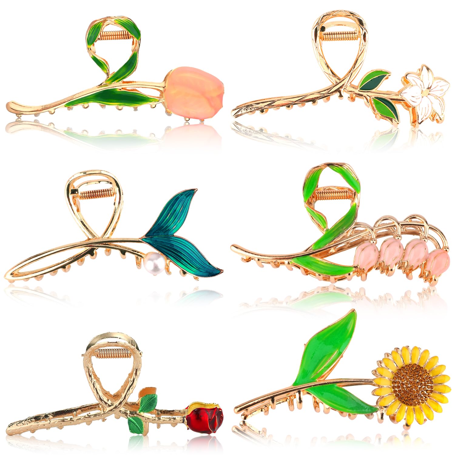 6uds Pinzas Grandes para el Pelo, Pinzas de Pelo Grandes Flores de Girasol Accesorios para el Cabello Pinzas para el Pelo de Metal con Flores Grandes para Niñas Mujeres Pelo Largo Pelo Rizado P