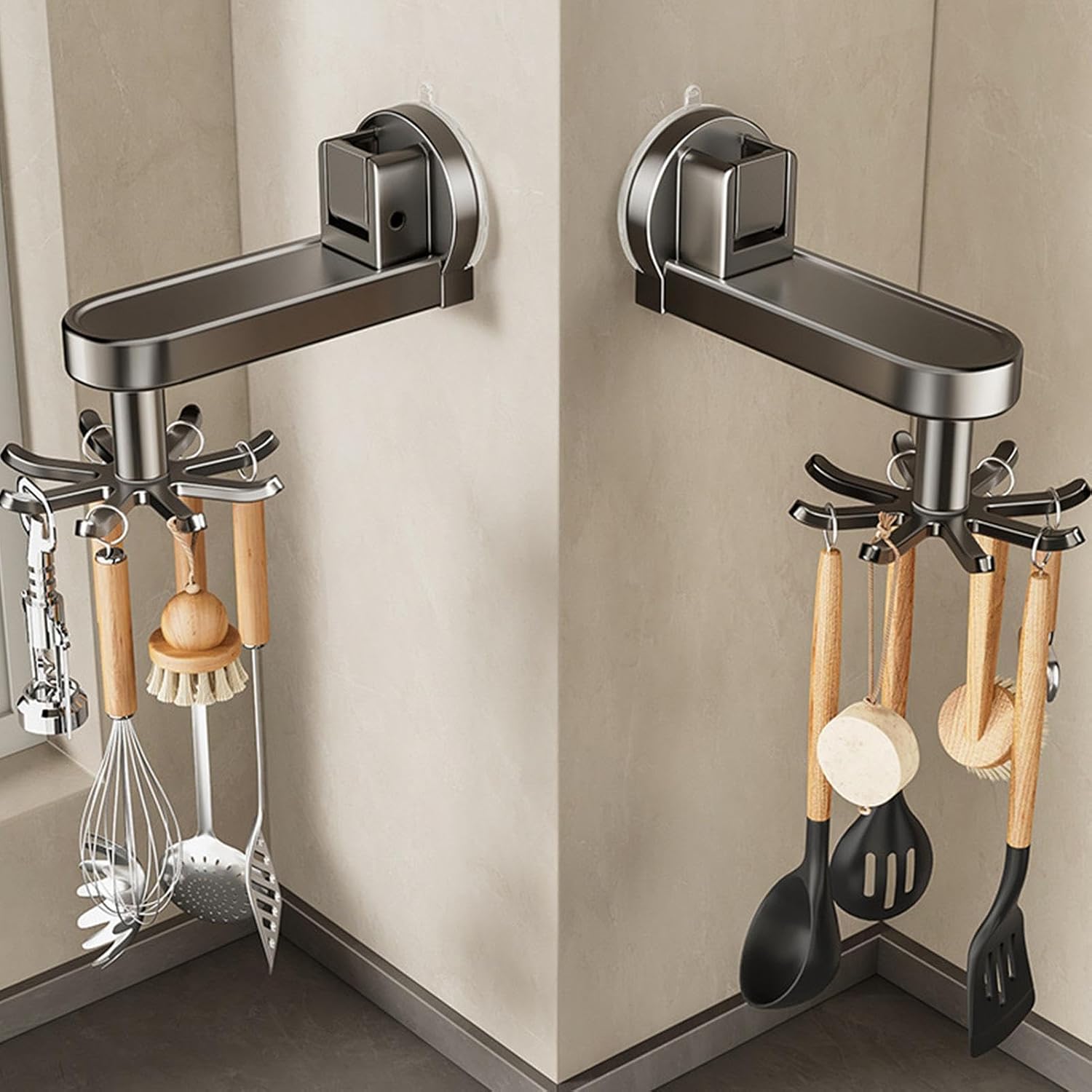 Kitchen Hooks - Under Cabinet Utensil Hanger, Flexible Storage Rack, Space