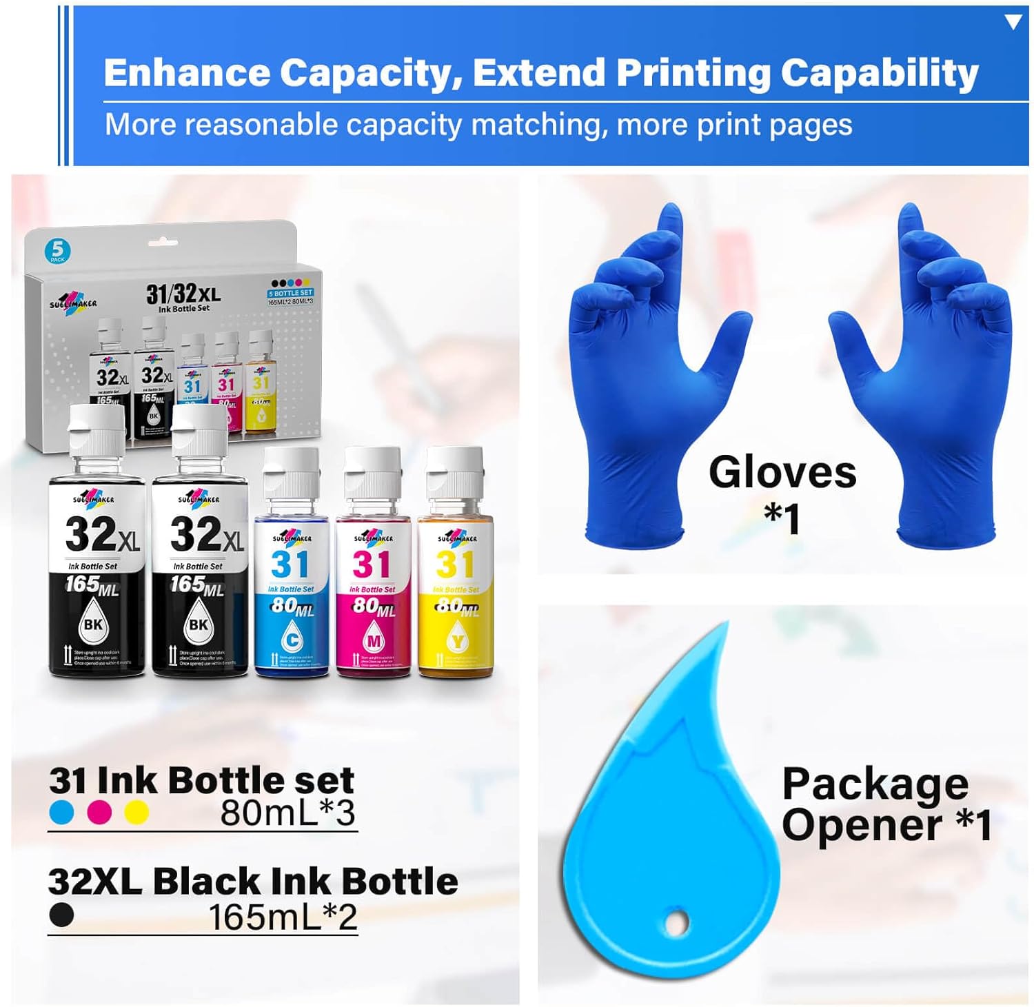 31 Ink Bottle Set Compatible for HP 32XL Black Ink Bottle Replacement for HP Smart Tank 6001 5101 5000 7602 7301 651 7001 7002 5102 7300 7302 5103, Smart Tank 32 Ink for Plus 551 570 580 750 Printers