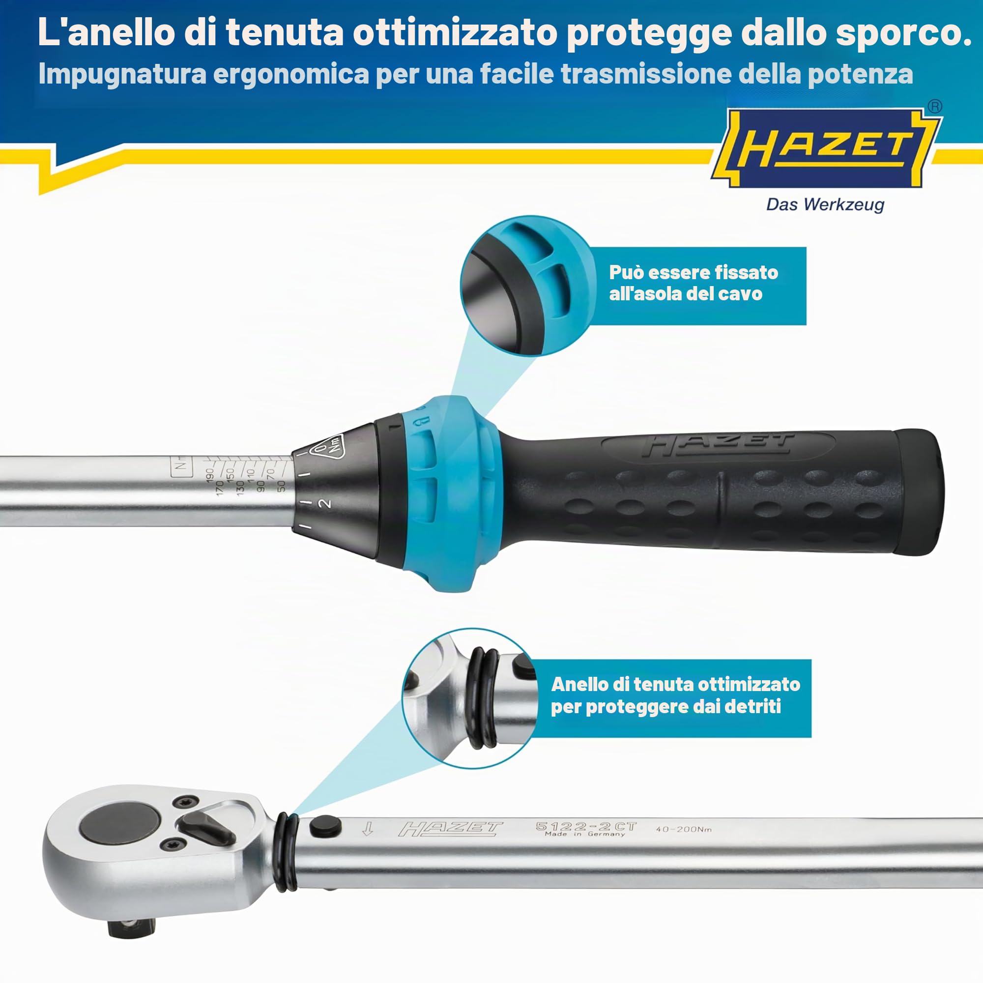 Hazet 5122-2Ct Chiave Dinamometrica Con Leva A Cricchetto Reversibile, Multicolore, Attacco Quadro, Massiccio, 12.5 mm 1/2 di Pollice