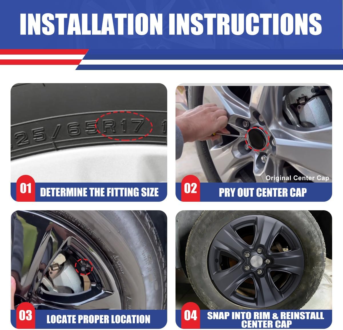 CPW 4Pcs 17 Inch Alloy Wheel Skins for Toyota RAV4 XLE Model 2019-2026 and Toyota RAV4 Hybrid XLE/LE Model 2019-2026, ABS+PC Material Snap-On Installation Matte Black