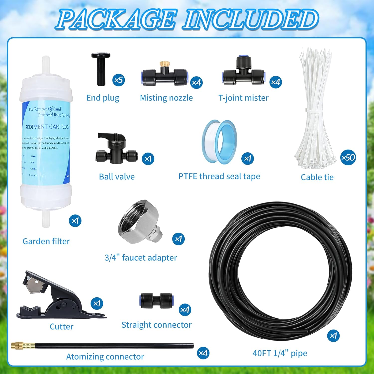 AC Condenser Misting Cooling System Includes Water Filter Cutter, Air Conditioner Cooler System Evaporative Cooling Kit for Residential AC Units, Sun-Exposed Condensers&High-Temperature Climate Homes