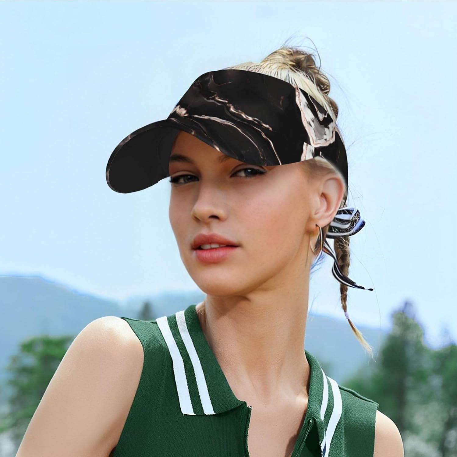 Black Rose Gold Marble Print Sports Sun Visor Hats,Adjustable Sun Caps for Men Women Adults Lightweight