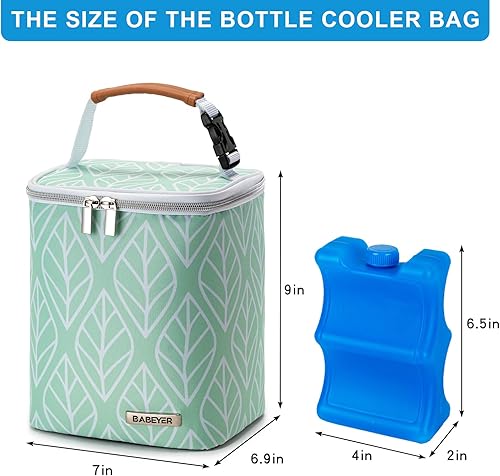 Miniatura 5 de Bolsa enfriadora de leche materna con bolsa de hielo para 4 biberones de hasta 9 onzas, bolsa para biberones para madres lactantes, color verde