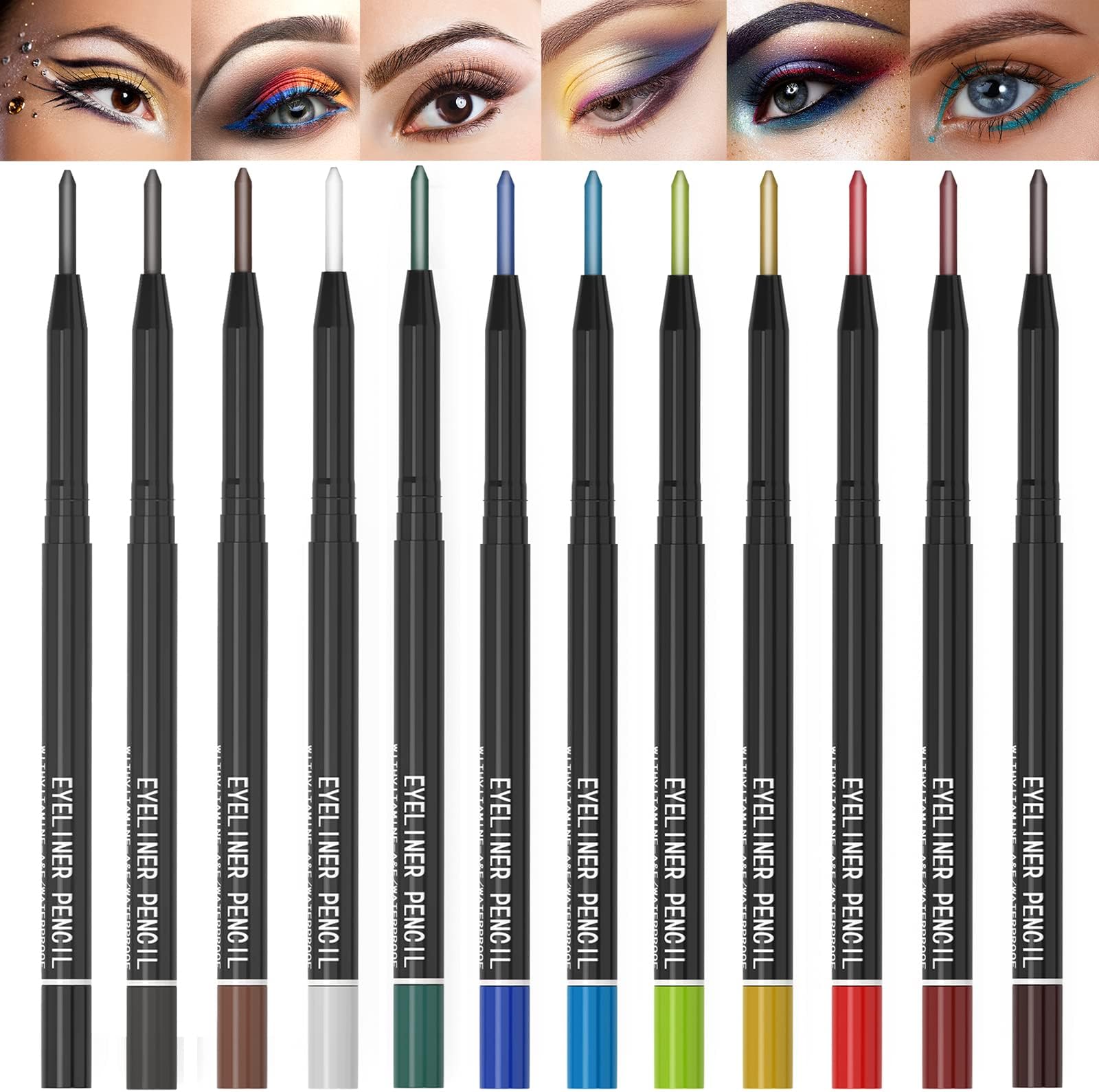 KAIQIKAIXI 12 Kinds Of Color Eyeliner Pen, Eyebrow,Eye Shadow Pencil, Lip Line Pen, Eyelid Pad, Pencil Makeup Set Tool 12PCS (Multicolor)