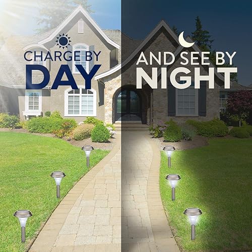 Miniatura 2 de Luces solares para caminos al aire libre – Juego de 8 luces más brillantes, hermoso metal cromado negro satinado para pasarela, patio, camino